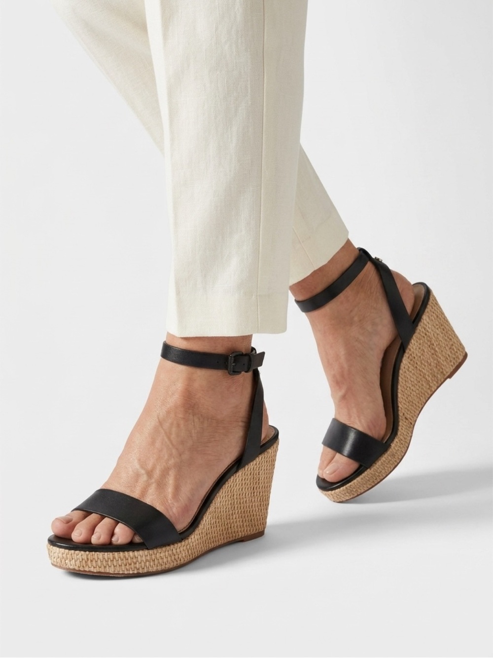 4” Wedges Aldo Black Open-Toe Ankle Strap Heels